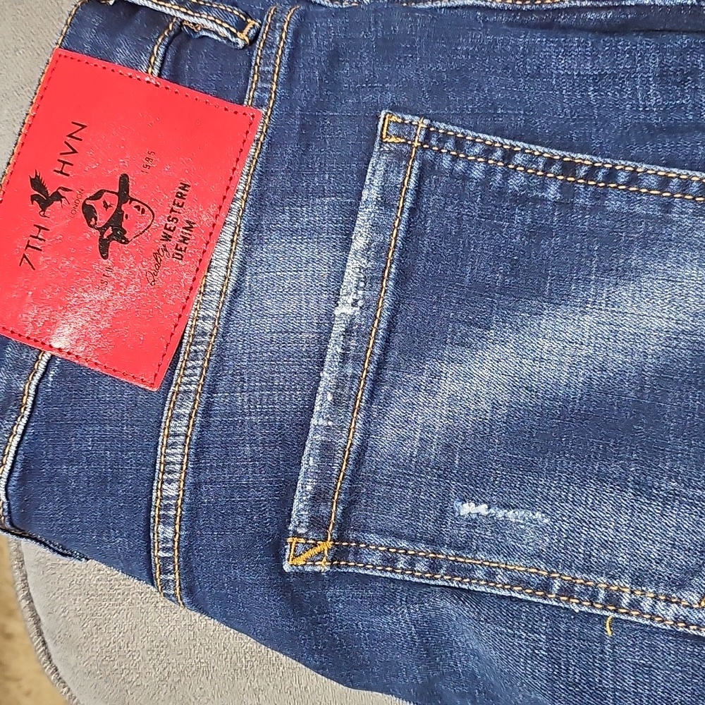 NWT 7TH HVN Jean Shorts Distressed Paint Stretch Blue Denim 32 Jorts Stretch - Picture 9 of 9